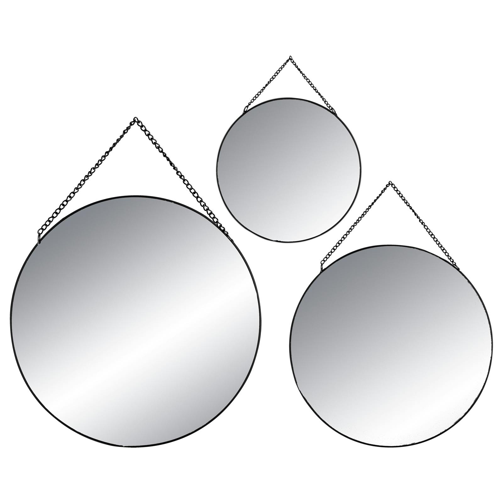 Lot de 3 miroirs rond cerclés métal noir de différentes tailles D29cm