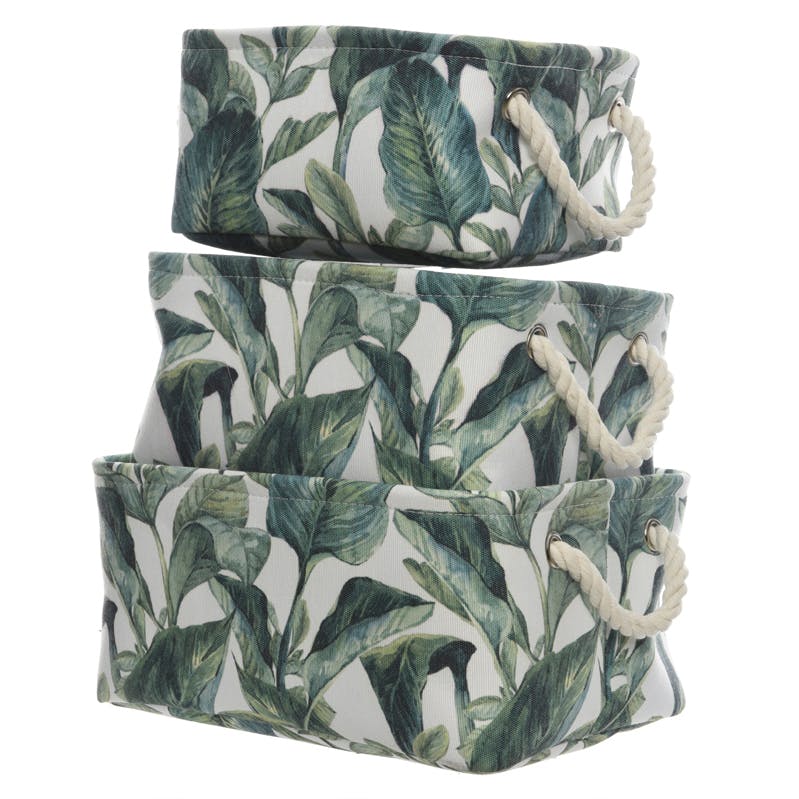 Lot de 3 paniers avec anses en cordes décor feuilles