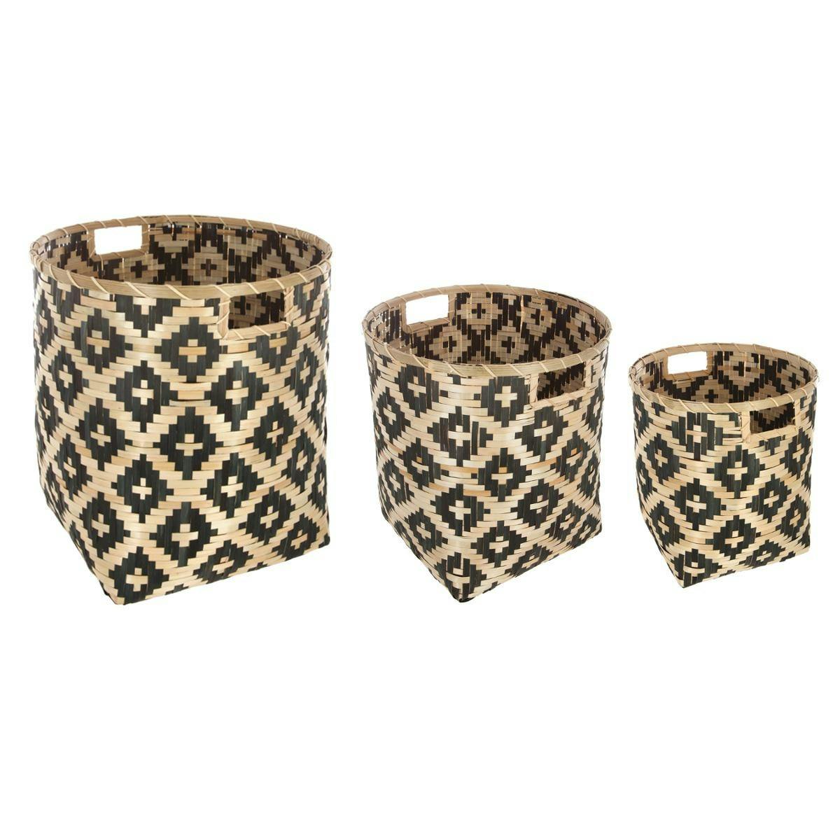 Lot de 3 paniers en osier avec poignées coloris naturel et noir