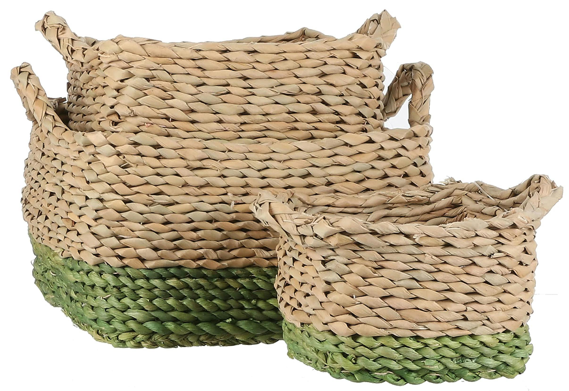 Lot de 3 paniers rectangles à anses osier naturel et vert