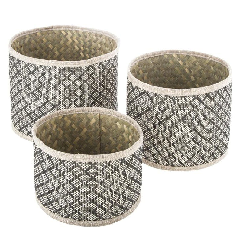Lot de 3 paniers ronds en osier coloris naturel et gris