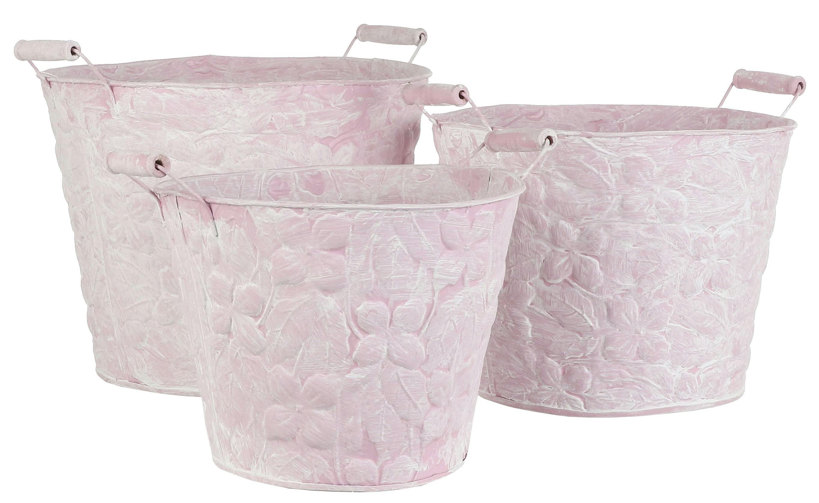 Lot de 3 seaux zinc rose décor floral