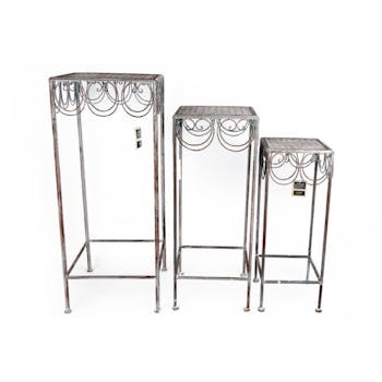 Lot de 3 sellettes carrées métal grisé vieilli décor arabesques 72x30cm