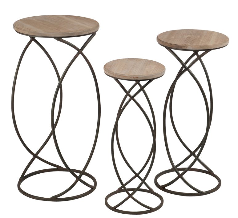 Lot de 3 tables gigogne métal et plateau bois