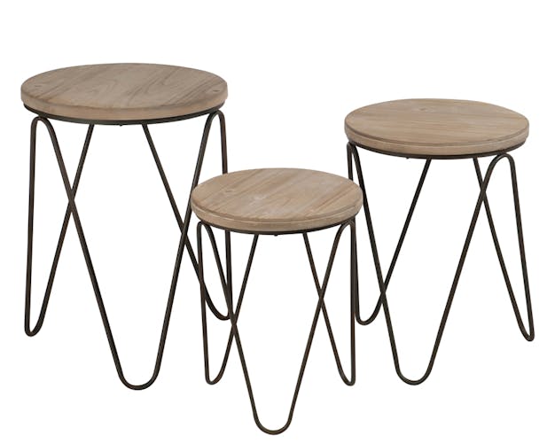 Lot de 3 tables gigogne style scandinave métal et bois
