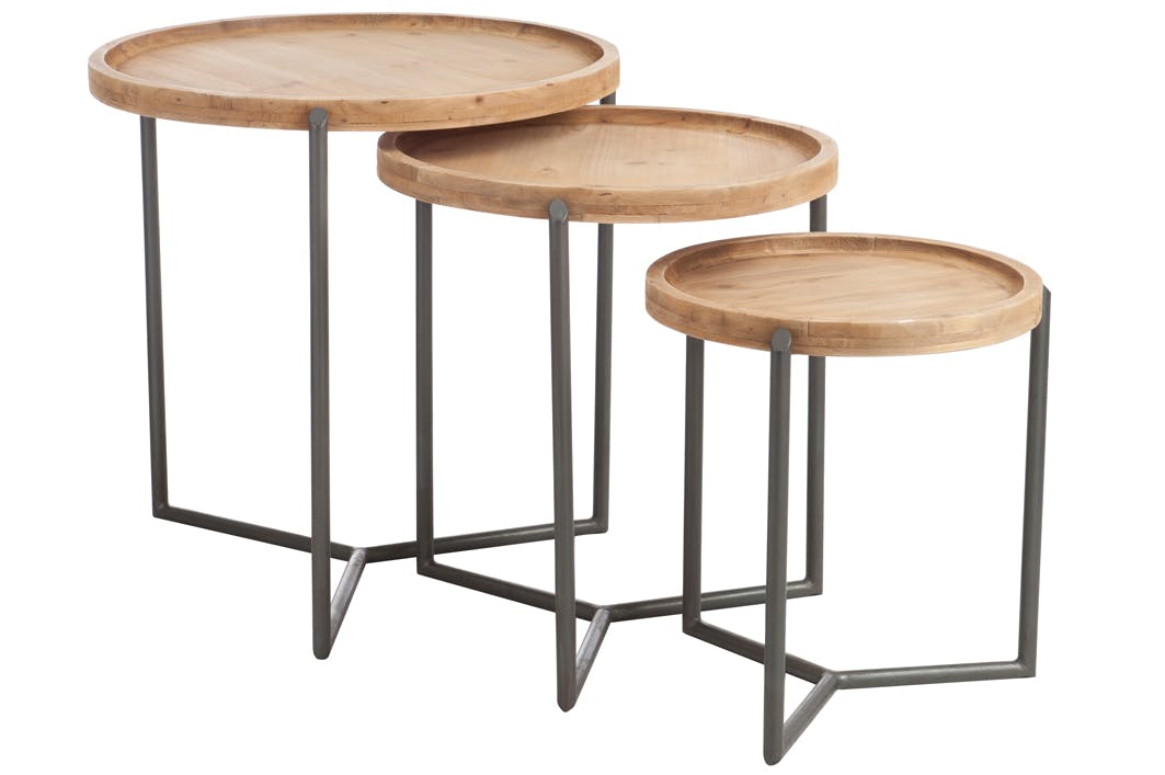 Lot de 3 tables gigognes rondes bois et métal LANDAISE