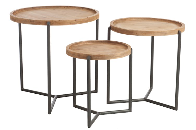 Lot de 3 tables gigognes rondes bois et métal LANDAISE