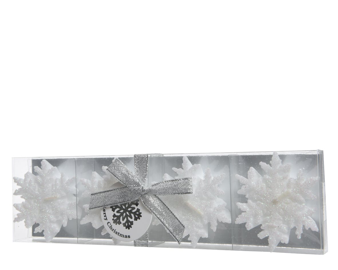 Bougie de Noël chauffe-plat flocons de neige pailletés (lot de 4)
