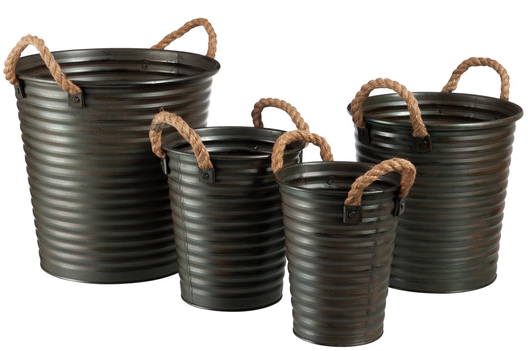 Lot de 4 cache-pots en métal noir, anses en corde