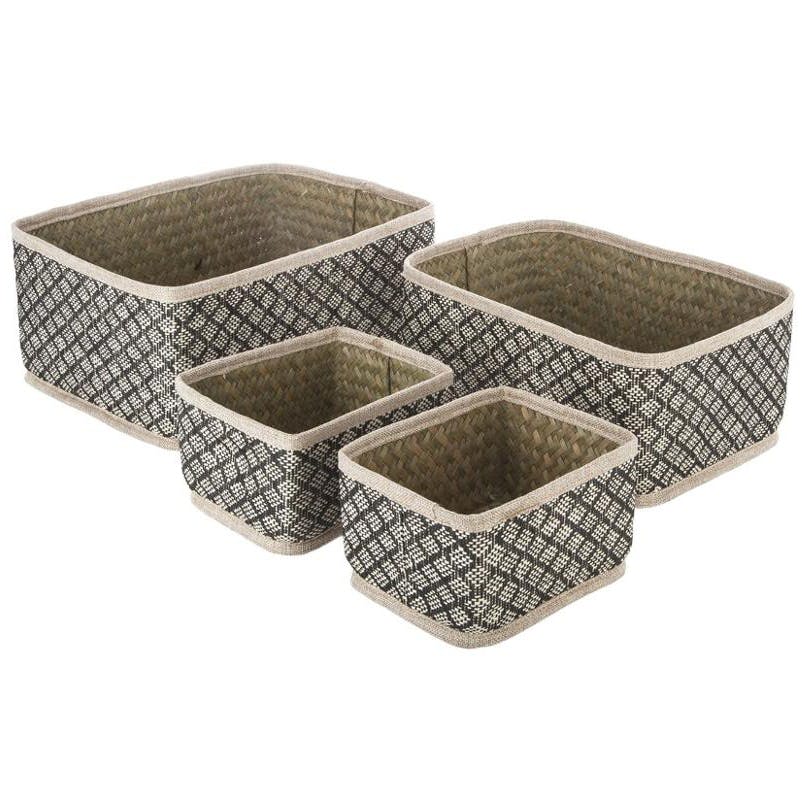 Lot de 4 paniers rectangulaires en osier coloris naturel et gris