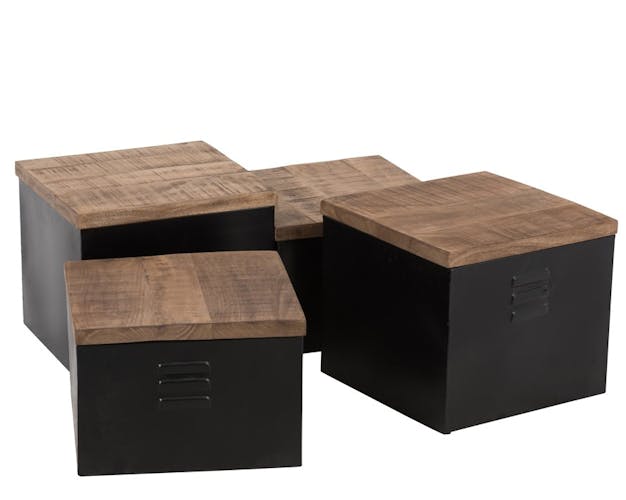 Lot de 4 tables basses salon cube bois métal ref.30022927