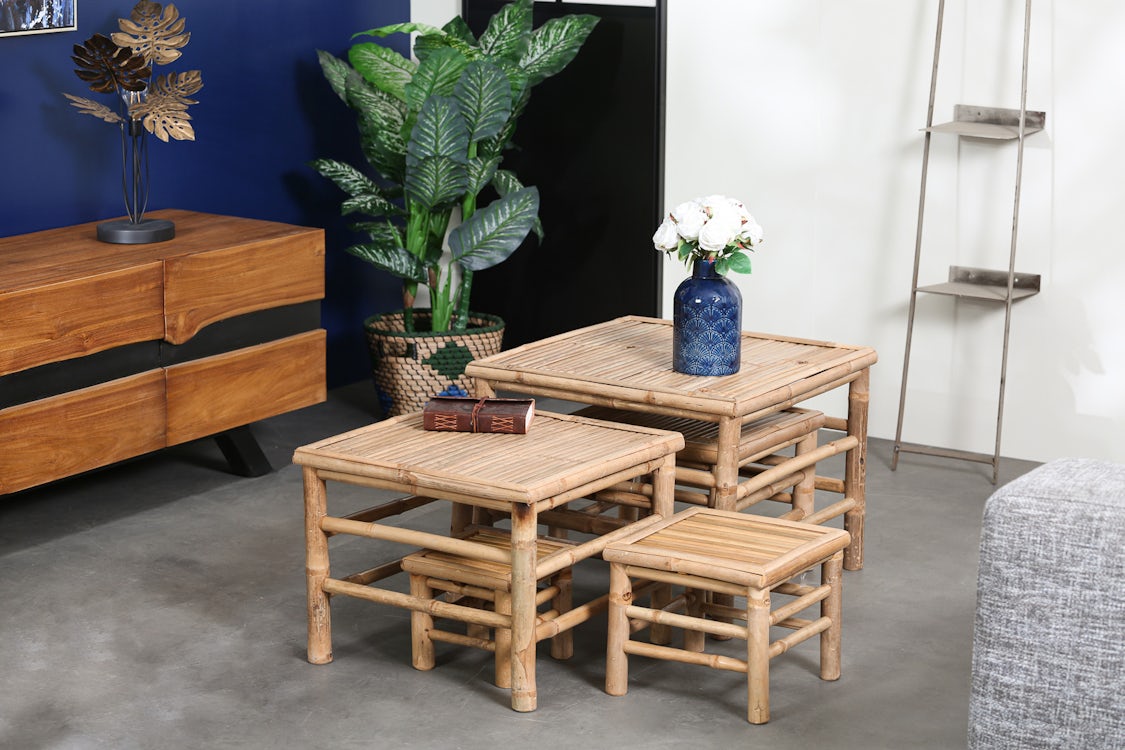 Lot De 5 Tables Gigognes En Sheesham - Marqueterie Orientale - Fait Main Inde
