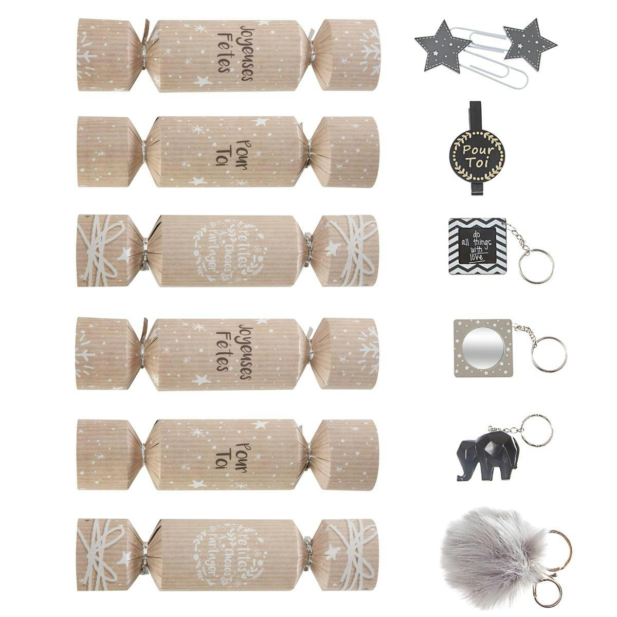 Lot de Papillotes festives à craquer x6 beige