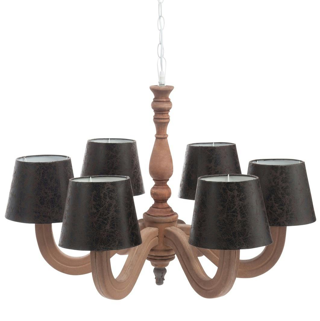 Lustre en bois et 6 petits abat-jours 63x63x96 cm ref.30022950