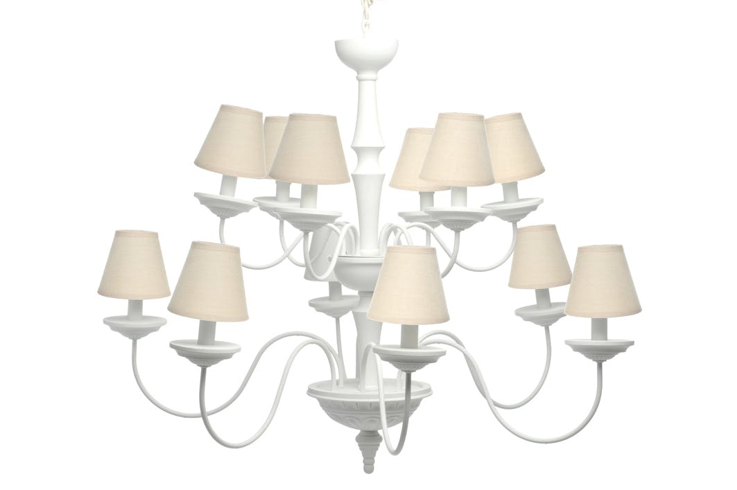 Lustre plafonnier en pin, 12 abats-jour, 120x130cm