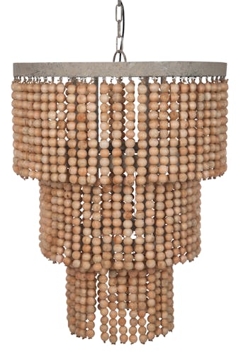 Lustre tropical perles de bois, accroche chaîne métal, 60x60x182cm