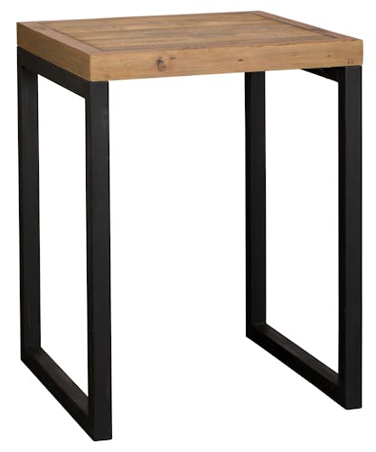 Table haute mange debout carre bois recycle style industriel pied metal