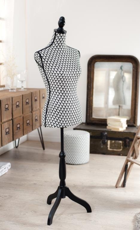 Mannequin couture losange écru et noir 40x36x165cm VALENTINE