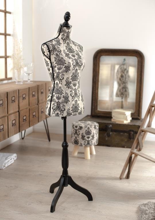 Mannequin couture tissu baroque écru VALENTINE 40x36x165cm