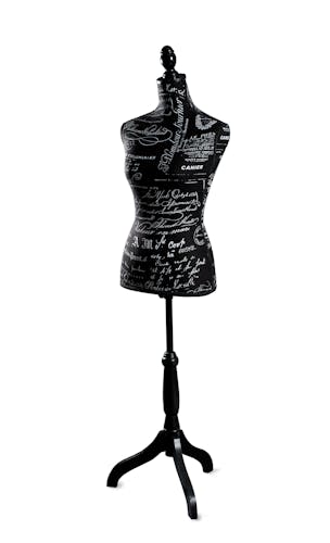 Mannequin couture tissu noir texte VALENTINE  40x36x165cm