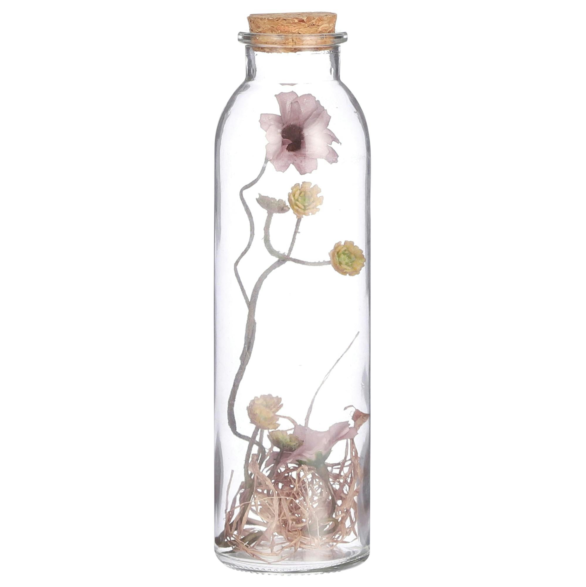 Décoration à poser fleurs artificielles dans bouteille (20 cm)