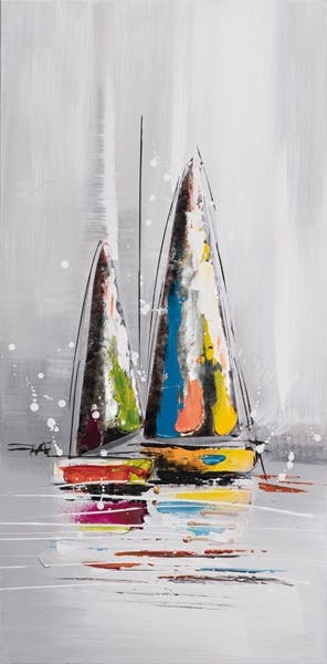 MARINE Tableau bateaux petite voile verticale 40x80 avec éléments métal