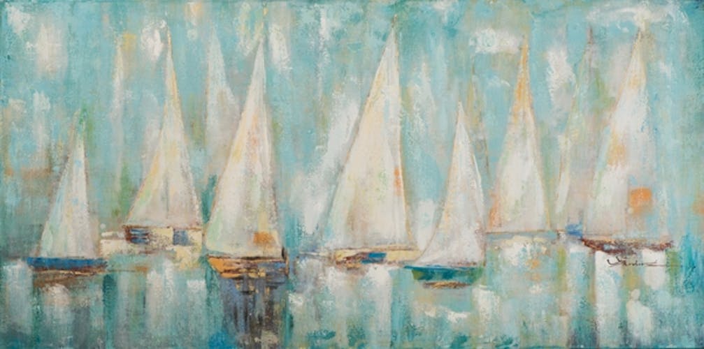 MARINE Tableau frégate voiliers bleus 140x70