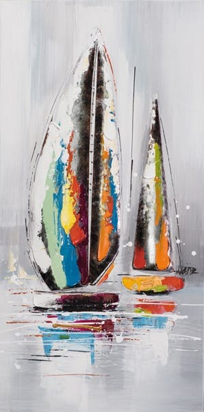 MARINE Tableau voiliers grand et petit verticale 40x80 avec éléments métal