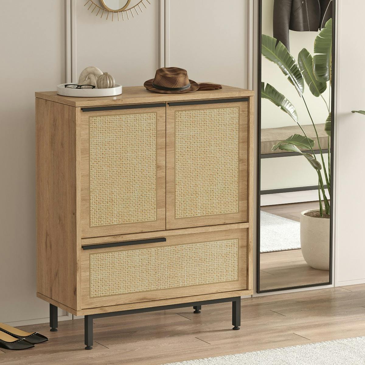 Meuble à chaussures avec cannage 3 portes JENA