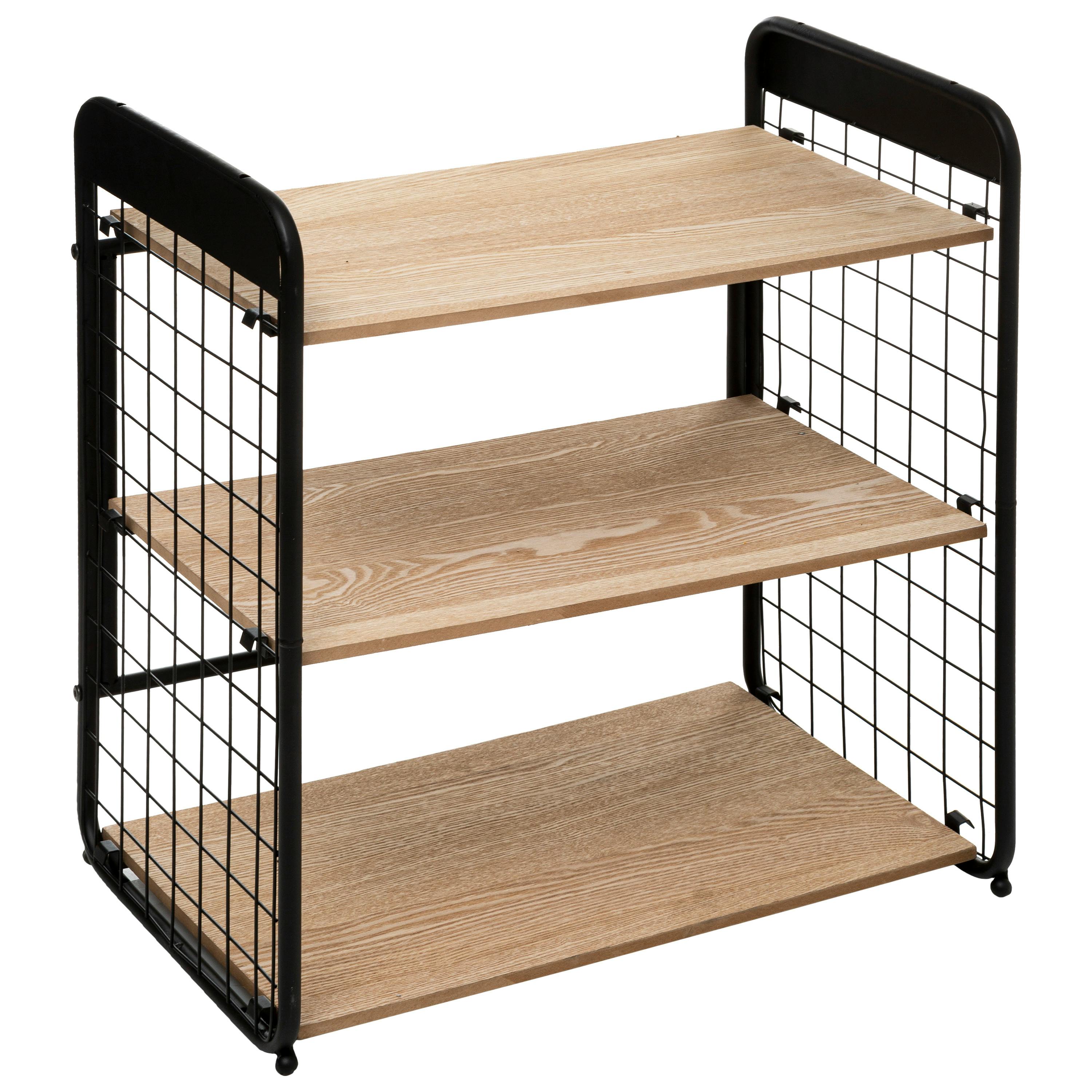 Meuble à chaussures bois et métal grillagé