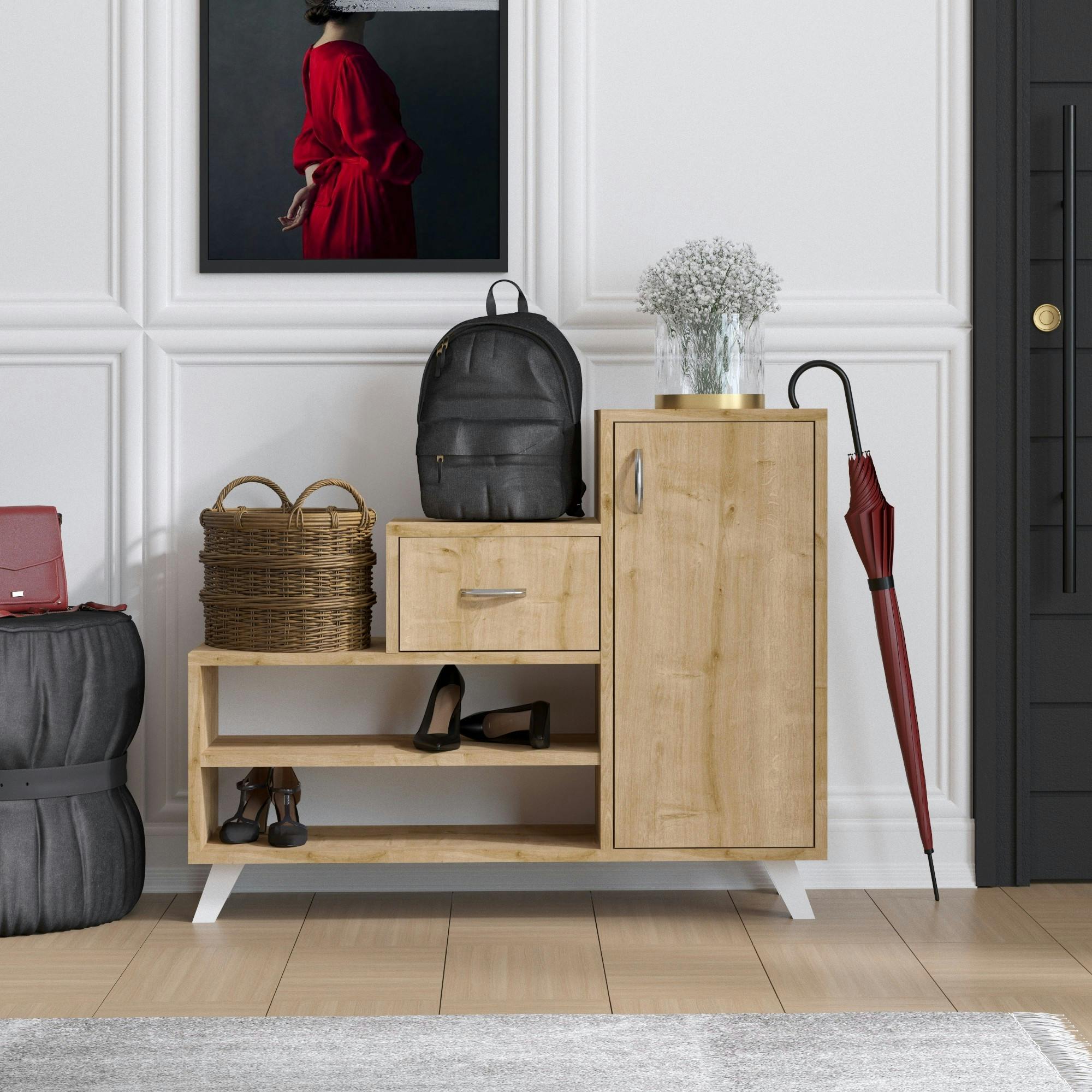 Meuble à chaussures design effet bois, forme escalier MARFA