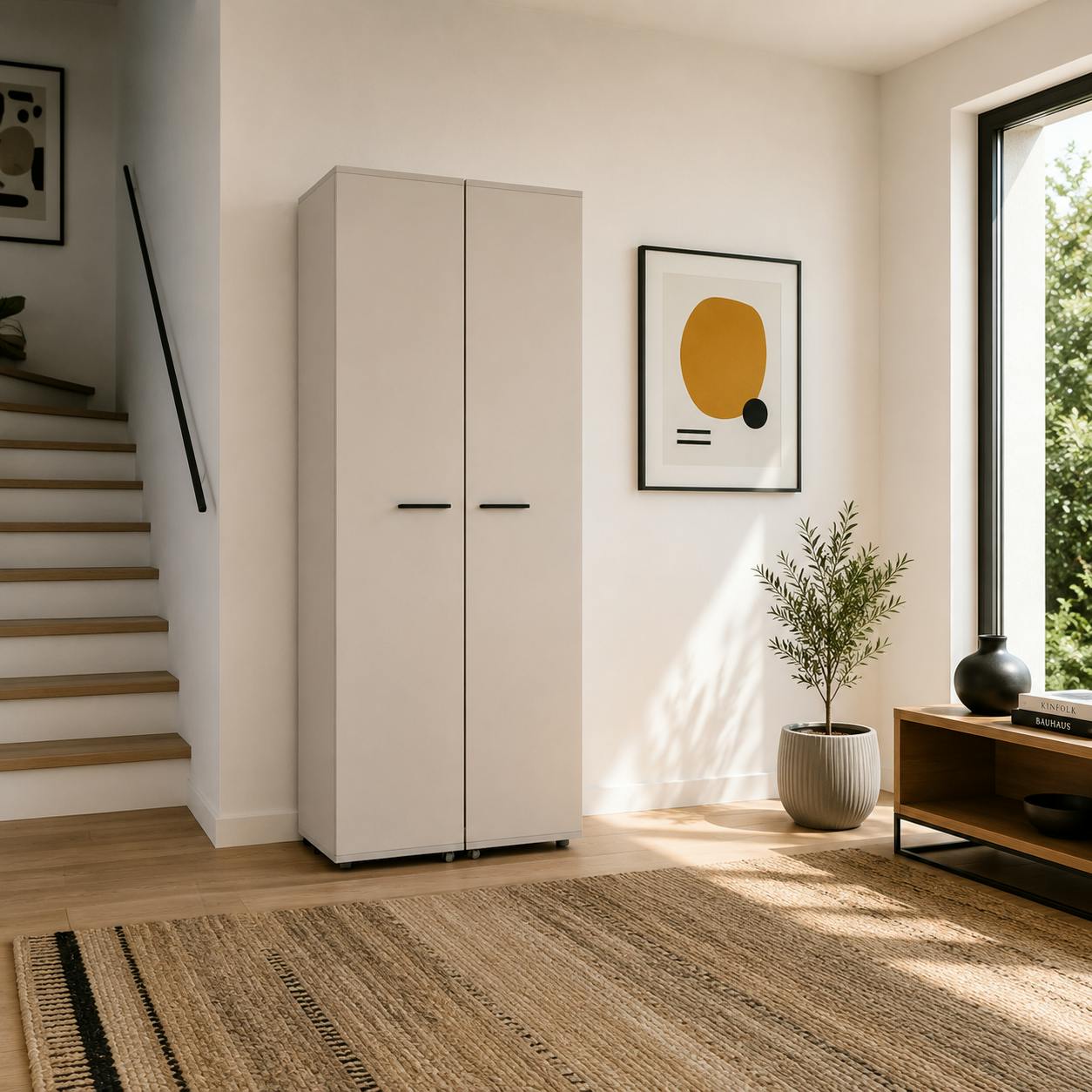 Meuble à chaussures haut décor beige 2 portes ALVA