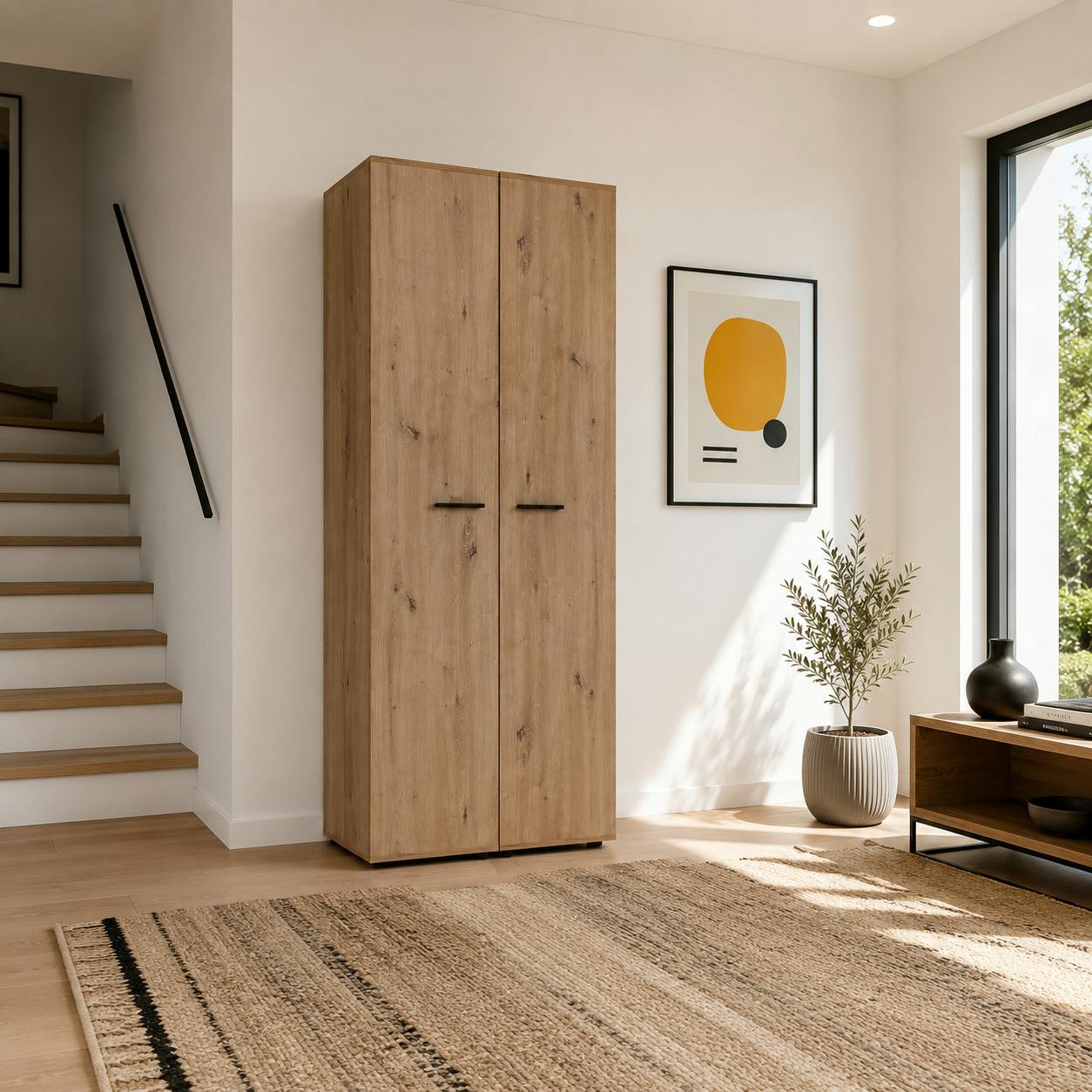 Meuble à chaussures haut décor bois 2 portes ALVA