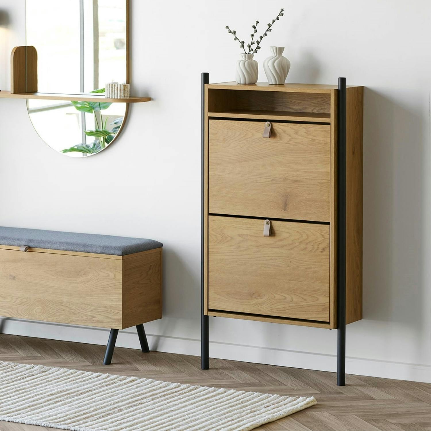 Meuble à chaussures mural effet chêne clair VARDE