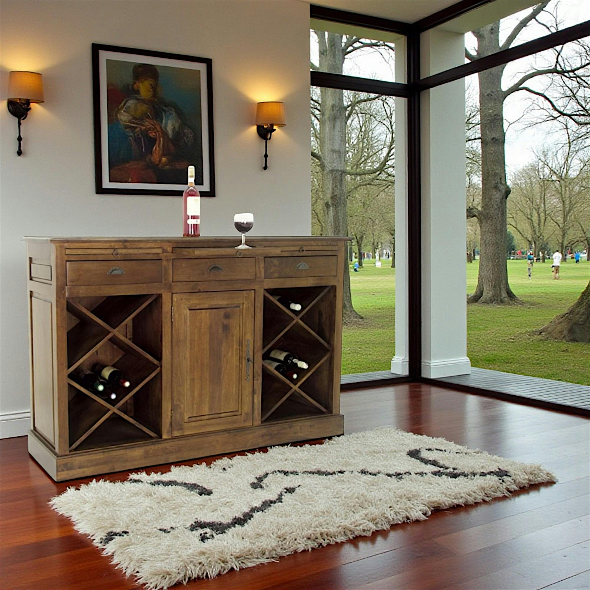 Meuble bar avec casier à bouteilles hévéa 149cm TRADITION