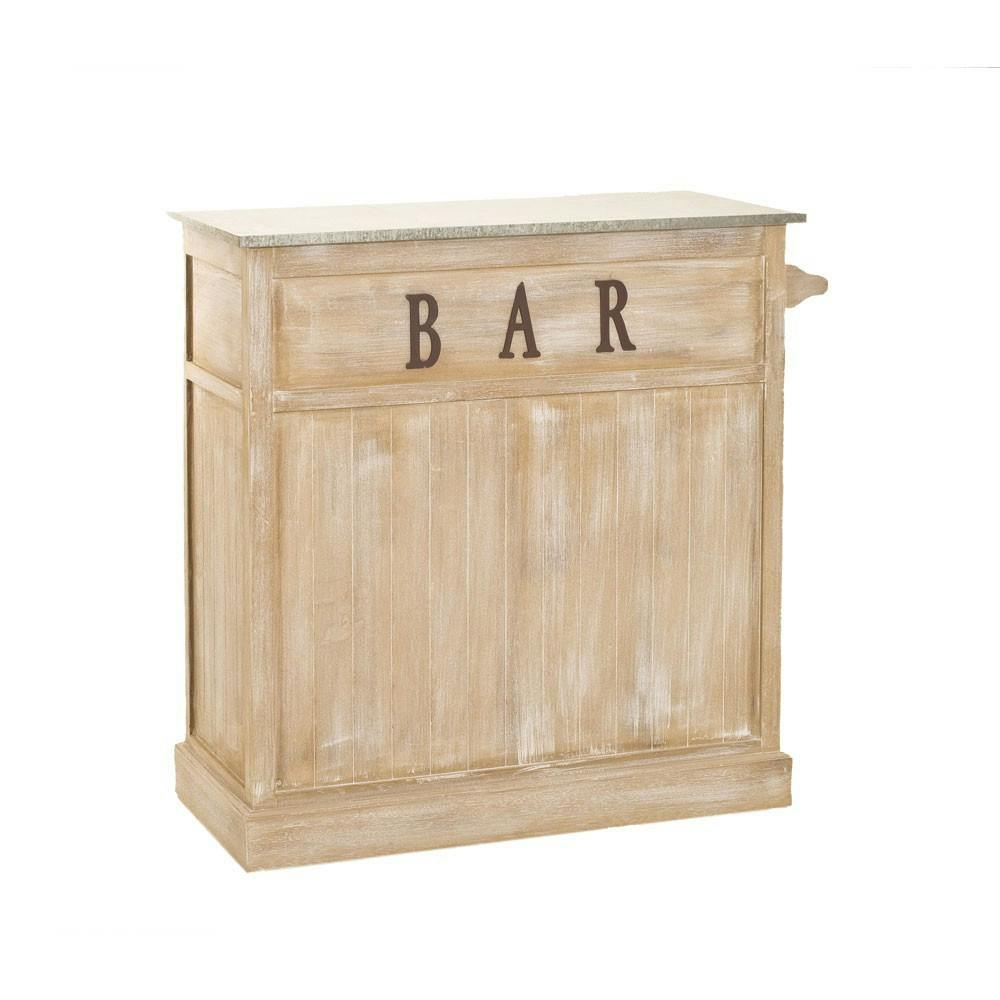 Meuble bar bois patiné zinc 109x46x106cm SANDRA