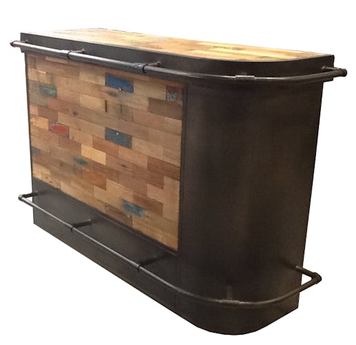 Meuble bar bois recyclé arrondi à droite 164x60 CARAVELLE