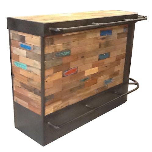 Meuble bar bois recyclé arrondi à droite 164x60 CARAVELLE