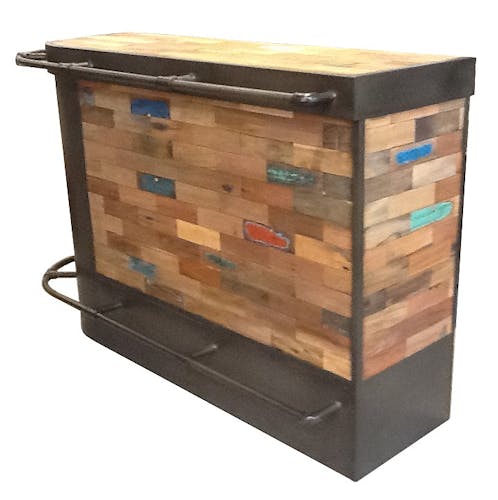 Meuble bar bois recyclé arrondi à gauche 164x60 CARAVELLE