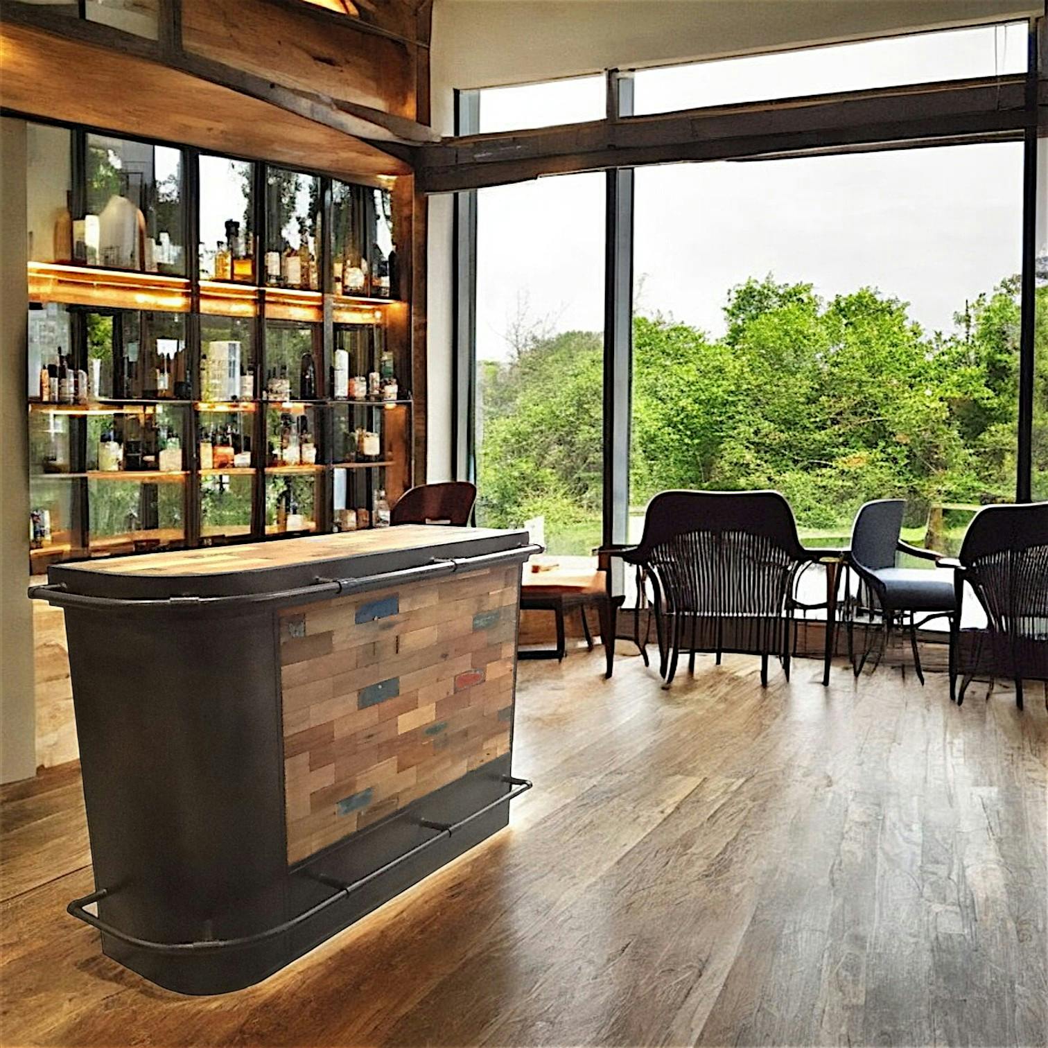 Meuble bar bois recyclé arrondi à gauche 164x60 CARAVELLE