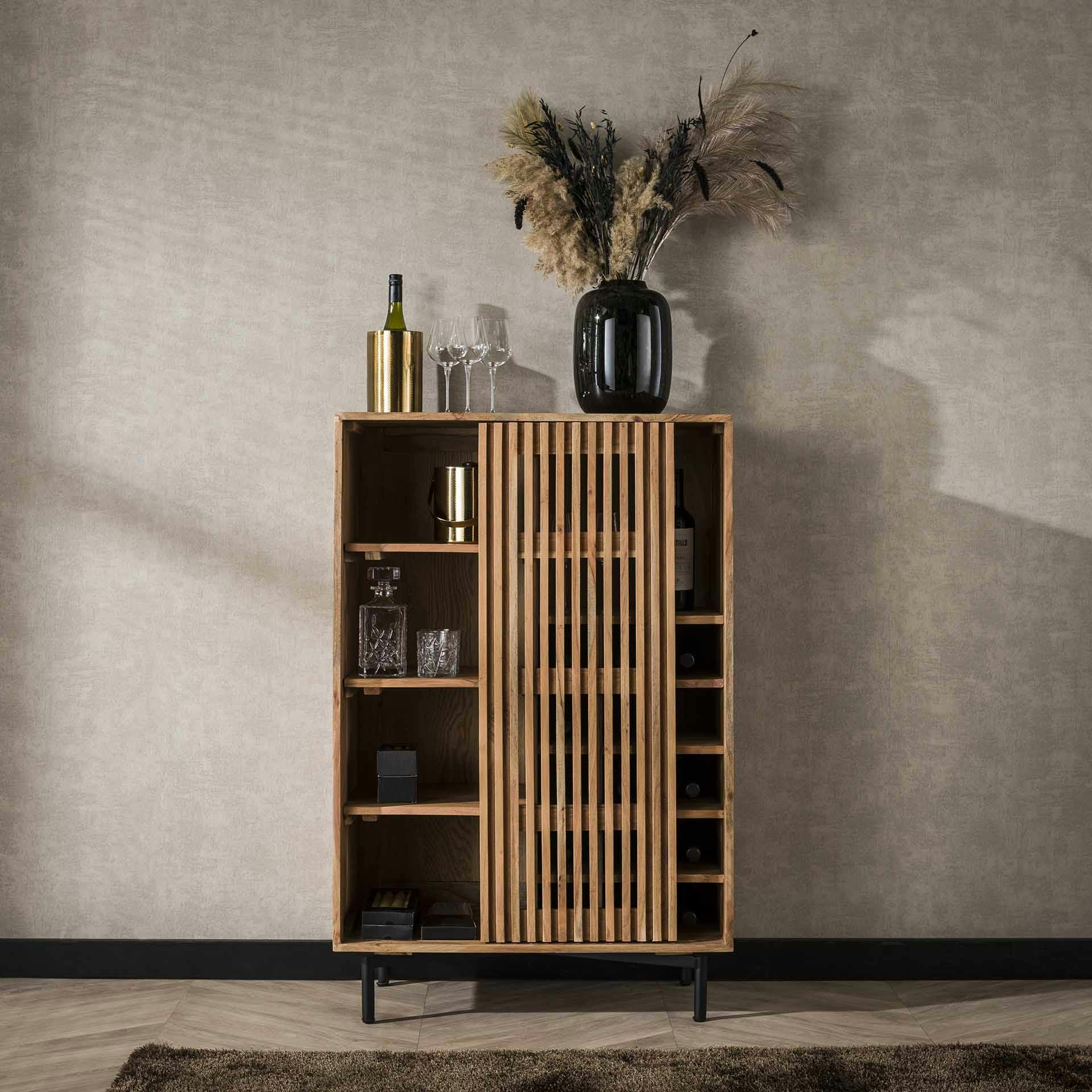 Meuble bar en bois d'acacia motif baguette MELBOURNE