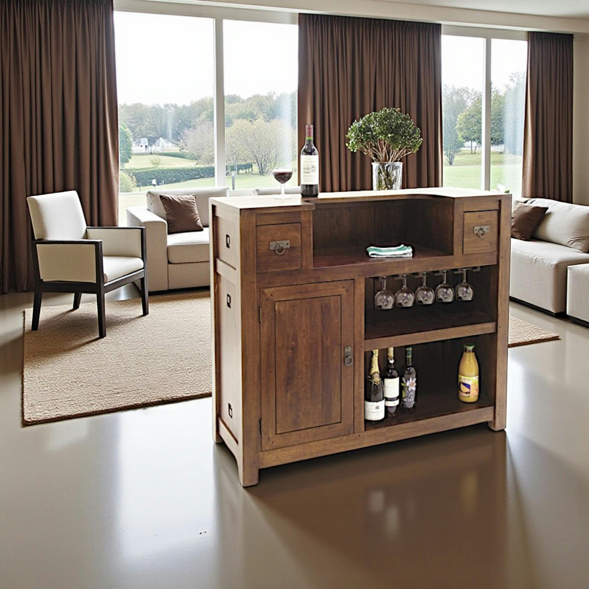 Meuble bar hévéa 120x46x105cm TESSA