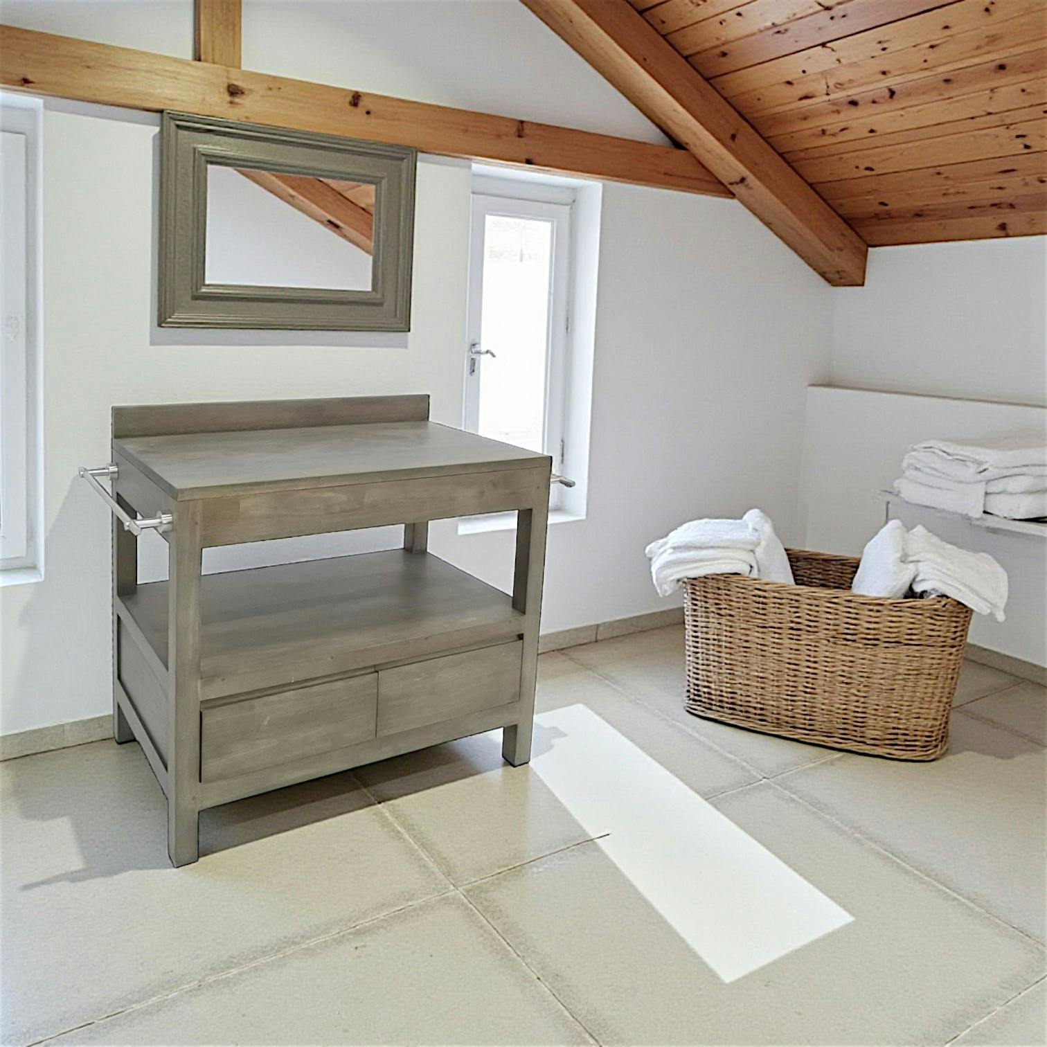 Meuble bas 2 tiroirs salle de bain hévéa 90cm OLGA