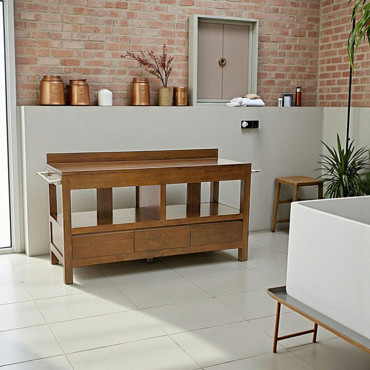 Meuble bas salle de bain 3 tiroirs hévéa 154cm OLGA