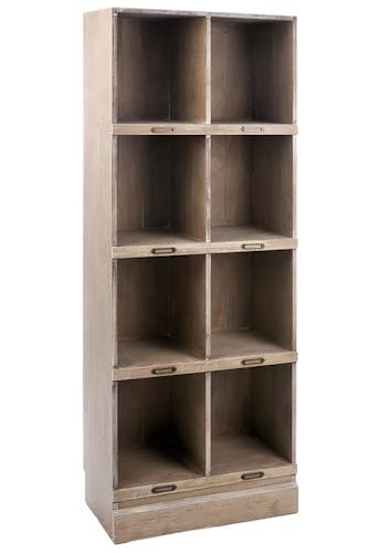 Meuble bibliothèque bois naturel patiné grisé blanchi- rangement 8 cases L60xP31xH170cm PAOLIA