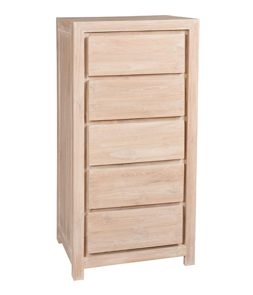 Meuble chiffonnier moderne bois de teck blanchi DIANE