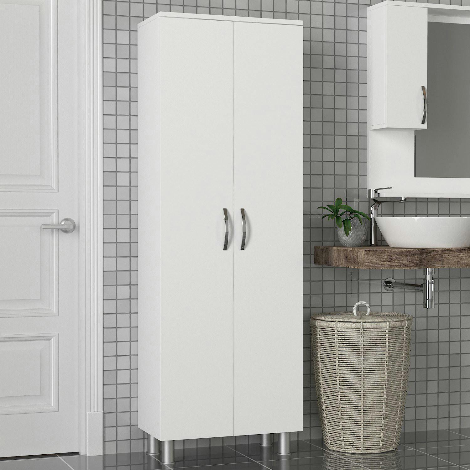 Meuble colonne salle de bains blanc 2 portes H 173, 6 cm JENA