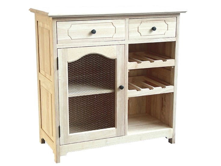 Meuble de cuisine Hévéa 2 tiroirs, 1 porte grillagée, 1 niche, 2 racks à bouteilles 84x43x84cm TRADITION