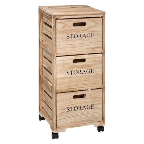 Meuble de rangement à roulettes avec 3 tiroirs façon cagette