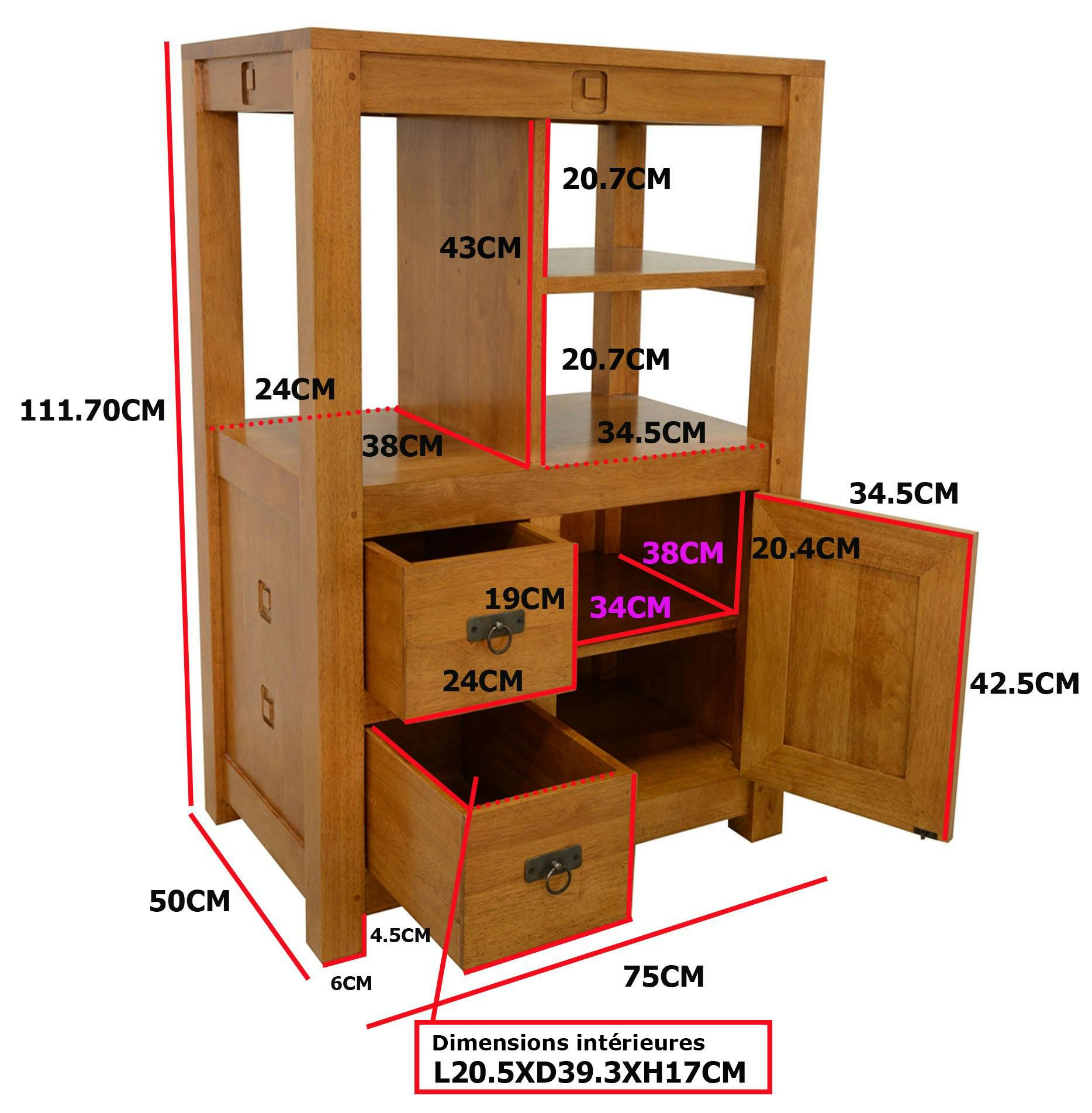 Meuble de rangement / Bibliothèque en hévéa 75 x 112cm TESSA